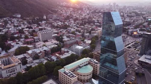 Glass Skyscraper At Sunset
