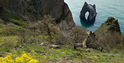 Seascape With View on Stone Arch in Water
