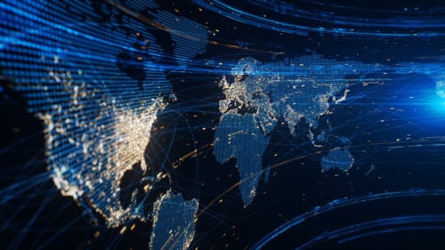 Futuristic Digital Global Network World Map Background Loop