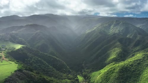 Cinematic Aerial Panorama of Green Tropical Hawaii Island USA