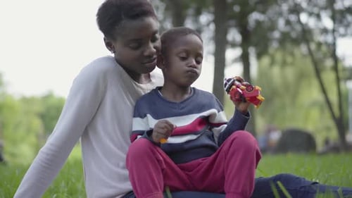 Woman and Child Relaxing Together in the Park