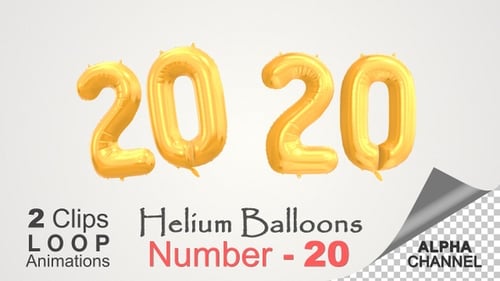 Floating Golden 2020 Balloon Numbers Celebration Loop
