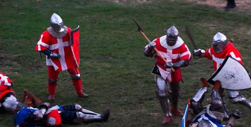 Medieval Battle Reenactment with Armored Warriors