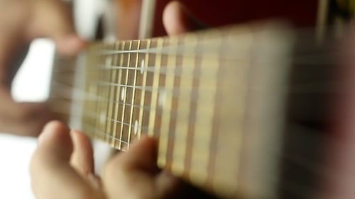 Close Up of Hands Playing Acoustic Guitar