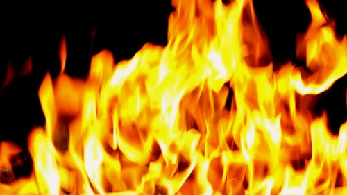 Burning Fire Flames on Black Background Close Up