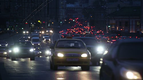 Evening Car Traffic At Rush Hour In Moscow
