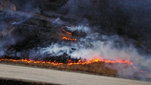 Aerial View of a Burning Dry Field