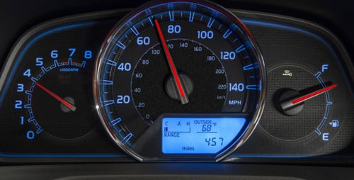 Car Dashboard Accelerating Speedometer and Tachometer