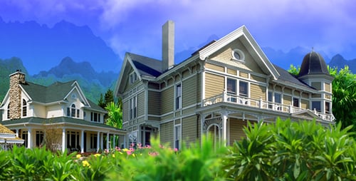Scenic Panorama of Residential Homes in Mountainous Landscape
