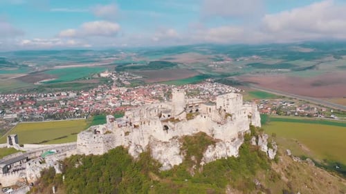 Aerial View on Spissky Hrad. Slovakia. The Ruins of Stone Castle on the Hill