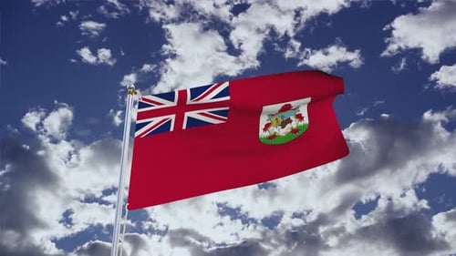Bermuda Flag Waving in Realistic Cloudy Sky