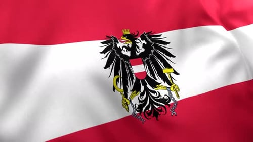 Realistic Waving Austrian Flag with Eagle Emblem