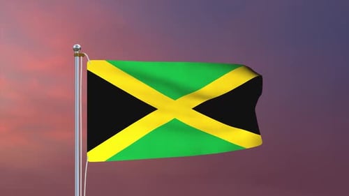 Realistic Waving Flag of Jamaica on a Pole