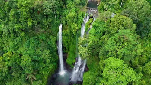 Sekumpul waterfall, Bali, Indonesia. Aerial view on the waterfall. Landscape from air