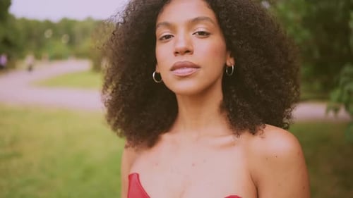 Fashion Close Up Slow Motion Portrait of Sensual Attractive Young Naturally Beautiful African