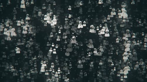 Glitchy Social Network Users and Icons Digital Background Loop