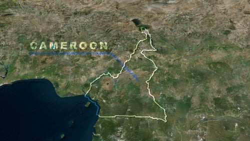 World Map Zoom to Cameroon with Animated Country Outline Reveal