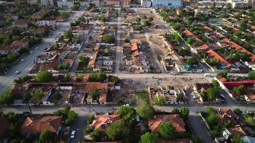 Aerial View of Damaged Neighborhood Ruins