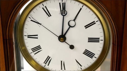 Vintage Clock with Roman Numerals Shows the Time