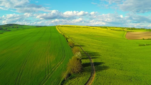Scenic Aerial View of Rolling Hills and Green Fields