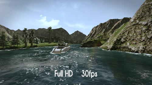 Animated Boat Journey Through Mountain River Landscape