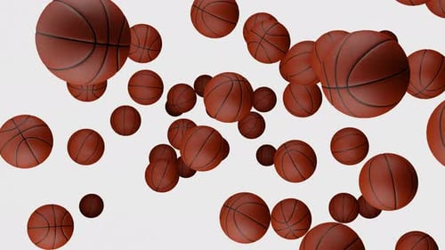 Falling 3D Basketballs Motion Graphic on White Background