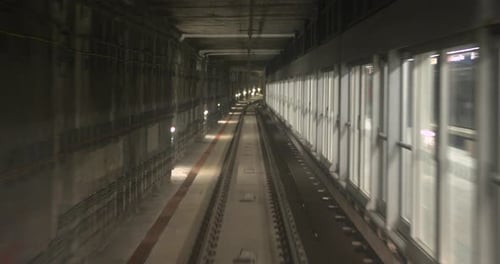 Automatic Train Subway, Tunnel Fast Speed. Timelapse
