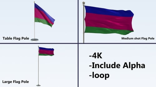 Animated Blue Magenta Green Waving Flag on Multiple Poles