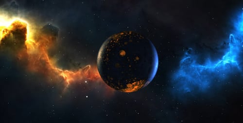 Cosmic Planet Sphere Reveal Amidst Glowing Nebulas Animation