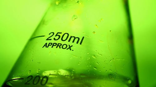 Clear Glass Laboratory Flask Extreme Close Up