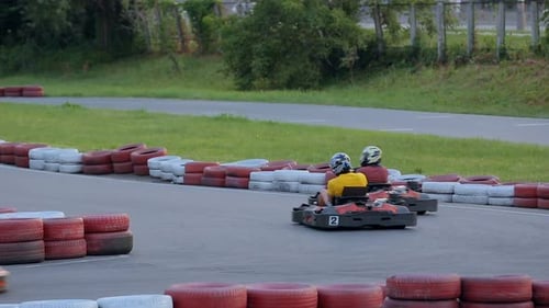 Teenagers Enjoying Speed on Outdoor Karting Circuits, Summer Sport Weekend Game