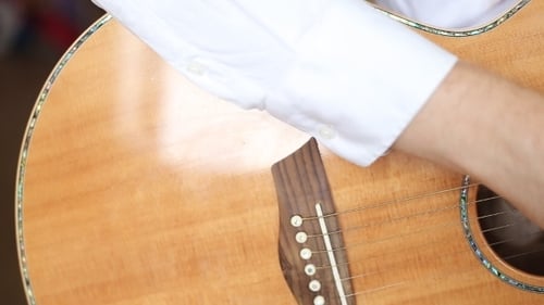 Close Up of Man Playing Acoustic Guitar