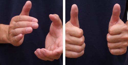 Hands Rubbing, Clapping and Showing Thumbs Up