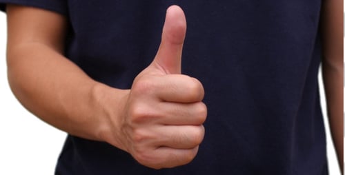 Hands Giving Thumbs Up Gesture on White Background