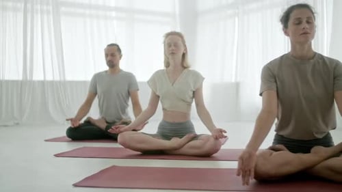 Adults Meditating in Lotus Position Indoors