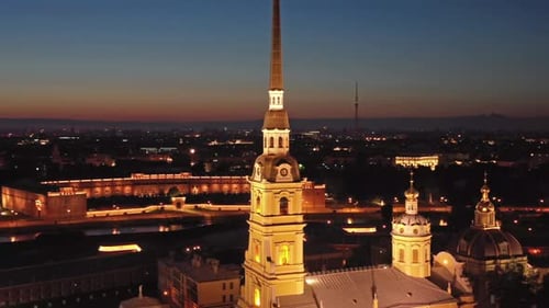 Aerial Night View of Peter and Paul Fortress