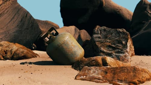 Old Cooking Gas Cylinder on Sand Beach