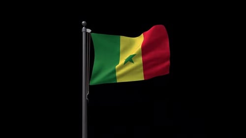 Realistic Senegal Flag Waving on Flagpole Animation