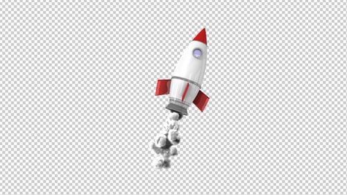 Animated White 3D Rocket Launching with Smoke Trail