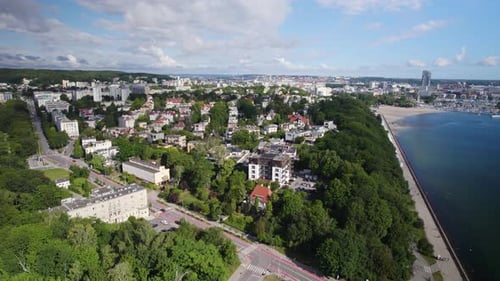 Aerial panorama view of luxury apartments at seaside of Gdynia City during sunny day - Downtown in b