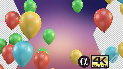 Animated Colorful Party Balloons Flying Up on Alpha Channel