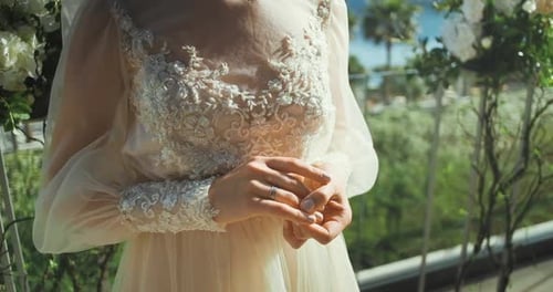 Elegant Bride Wearing Wedding Dress with Lace Detail