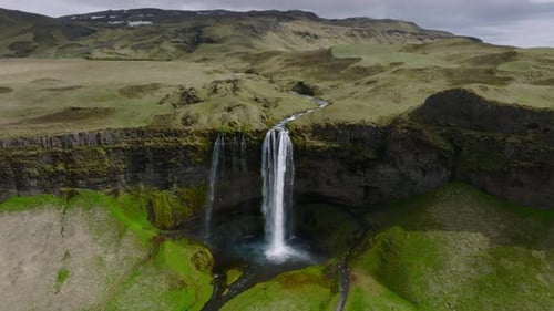Aerial View of the Seljalandsfoss Located in the South Region in Iceland