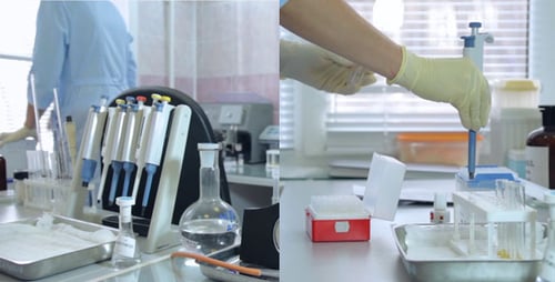 Scientist Pipetting Liquid in Bright Laboratory Setting