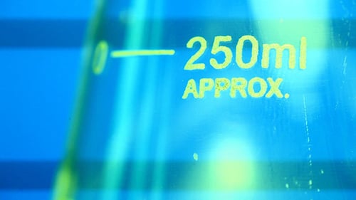Close up of Scientific Laboratory Flask with Measurements