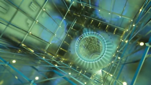 Futuristisches Neontunnel-Spielzimmer. Hintergrund der Laser-Glow-Technologie.