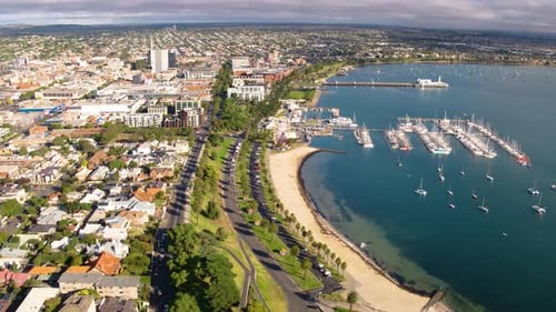 Aerial View of Beach and Coastal City
