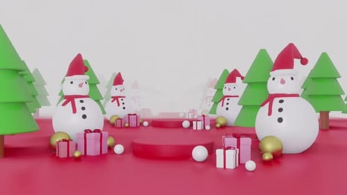 Animated 3D Christmas Scene with Snowmen and Festive Gifts