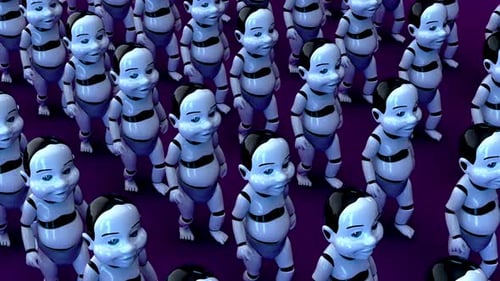 Futuristic Robot Babies Marching Forward Animation