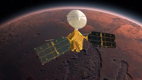 3D Satellite Orbiting Mars Planet in Space Animation